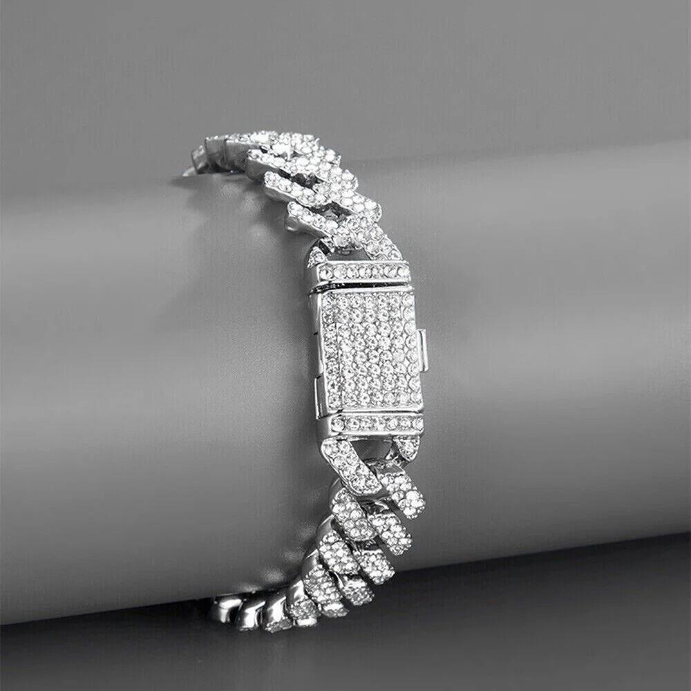 Silver Plated Cuban Rhinestone Bracelet